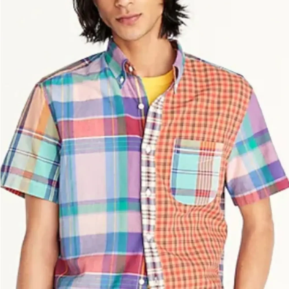 J. Crew mixed plaid Relaxed short sleeve Indian madras shirt
